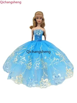 Синяя цветочная кукольная одежда 1/6 для Барби, платье, кружевные наряды, вечернее платье принцессы, 11,5 