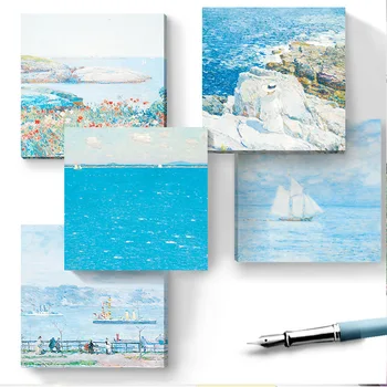 50 листов / набор Блокнотов серии Childe Hassam Art Painting Blue Ocean Sticky Notes, креативное украшение для журнала 