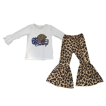 Комплекты для девочек с леопардовыми расклешенными брюками для девочек оптом