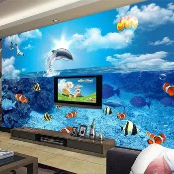 Обои wellyu на заказ 3D Стерео фреска подводный мир Дельфин рыба ТВ Настенная декоративная роспись обои papel de parede обои Изображение 2