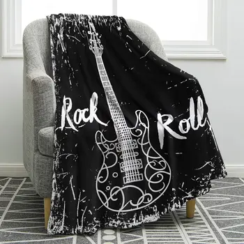 Электрогитара Jekeno, рок-н-ролл, Черное одеяло, Мягкое теплое уютное одеяло с принтом для меломана, подарок для взрослых, 50 