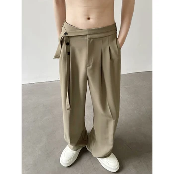 Летние мужские брюки с веревкой на талии, 3d Быстросохнущая Дышащая ткань Ice Silk, Повседневные брюки, Модный тренд, свободные брюки