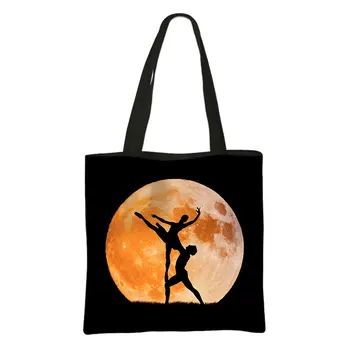 Сумка для покупок Ballerina Ballet Dancing, женские холщовые сумки для продуктов, женская сумка-тоут через плечо большой емкости, Многоразовые сумки для покупок Изображение 2