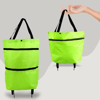 Тележка-тележка с колесиками, складывающаяся для покупок, складные большие сумки для покупок, портативные продуктовые сумки для хранения продуктов и овощей Изображение 2