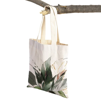 Monstera Banana Brown с тропическими листьями, сумка-тоут для леди, сумка для покупок, модные холщовые женские сумки для покупок с двойным принтом Изображение 2