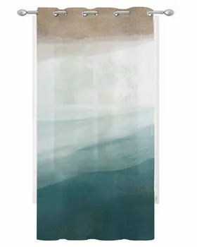 Морской пляж, Акварельный Градиентный тюль, украшение гостиной, Прозрачные занавески, спальня, кухня, Вуаль, Шифоновые шторы Изображение 2