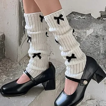 Японские носки для девочек JK Lolita с бантом, вязаные кружевные носки с ворсом, японские гетры Y2K с бантом, аксессуары