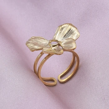 Новые креативные кольца в форме бабочки для женщин Модные кольца с лепестками из нержавеющей стали, Открытые Регулируемые Кольца для пальцев, ювелирные изделия