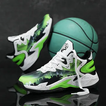 Модная детская баскетбольная обувь зеленого цвета на платформе, нескользящая подушка, пара спортивной обуви для баскетбола, кроссовки для спортзала, мужские кроссовки