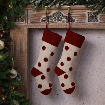 2023 Осенний Милый Рождественский чулок, милые Рождественские носки в 3D горошек, Подарочная сумка для конфет, Подвесной камин, декор для Рождественской елки Изображение 2