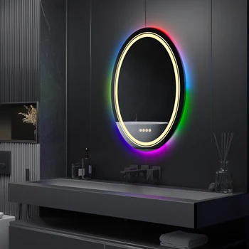 Зеркало для ванной LUVODI RGB с подсветкой Smart Oval LED с регулируемой яркостью, Противотуманное зеркало для душа с сенсорным экраном