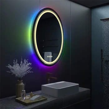 Зеркало для ванной LUVODI RGB с подсветкой Smart Oval LED с регулируемой яркостью, Противотуманное зеркало для душа с сенсорным экраном Изображение 2