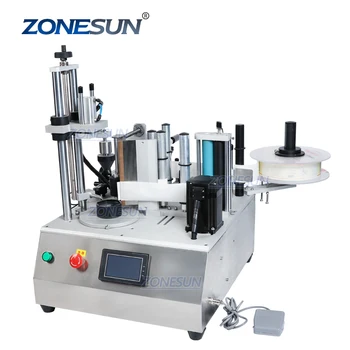 ZONESUN ZS-TB300W Вращающаяся коммерческая Полуавтоматическая машина для наклеивания этикеток на квадратные стеклянные флаконы для косметики ZONESUN ZS-TB300W